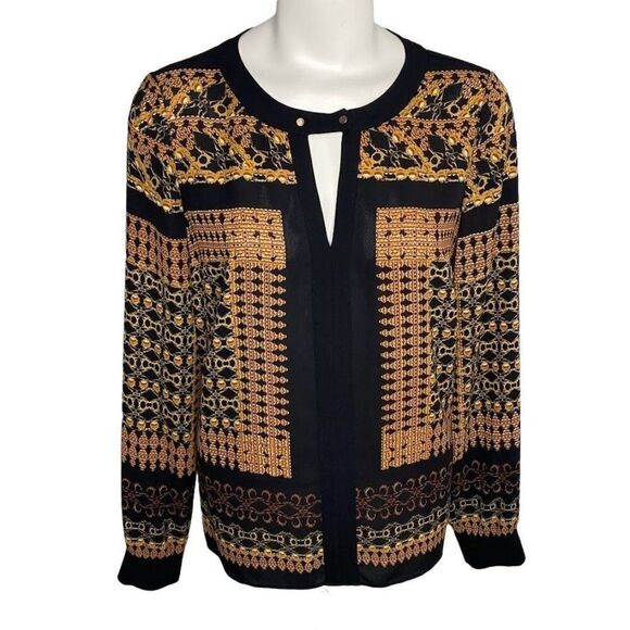 Adrianna‎ Papell Black Brown Round Keyhole Neck Medium Top - Picture 1 of 7